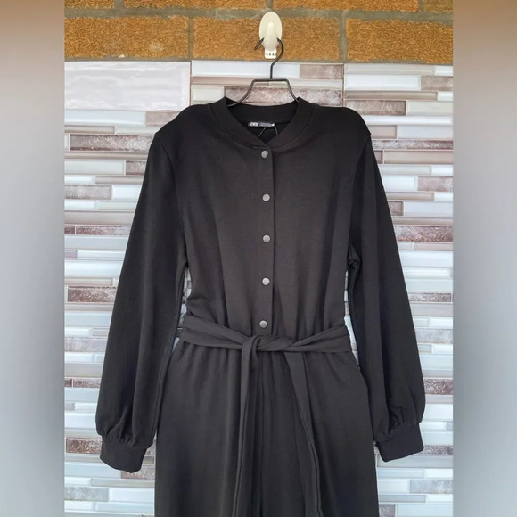 Zara Button Front Belted Jogger Jumpsuit small - Picture 3 of 10